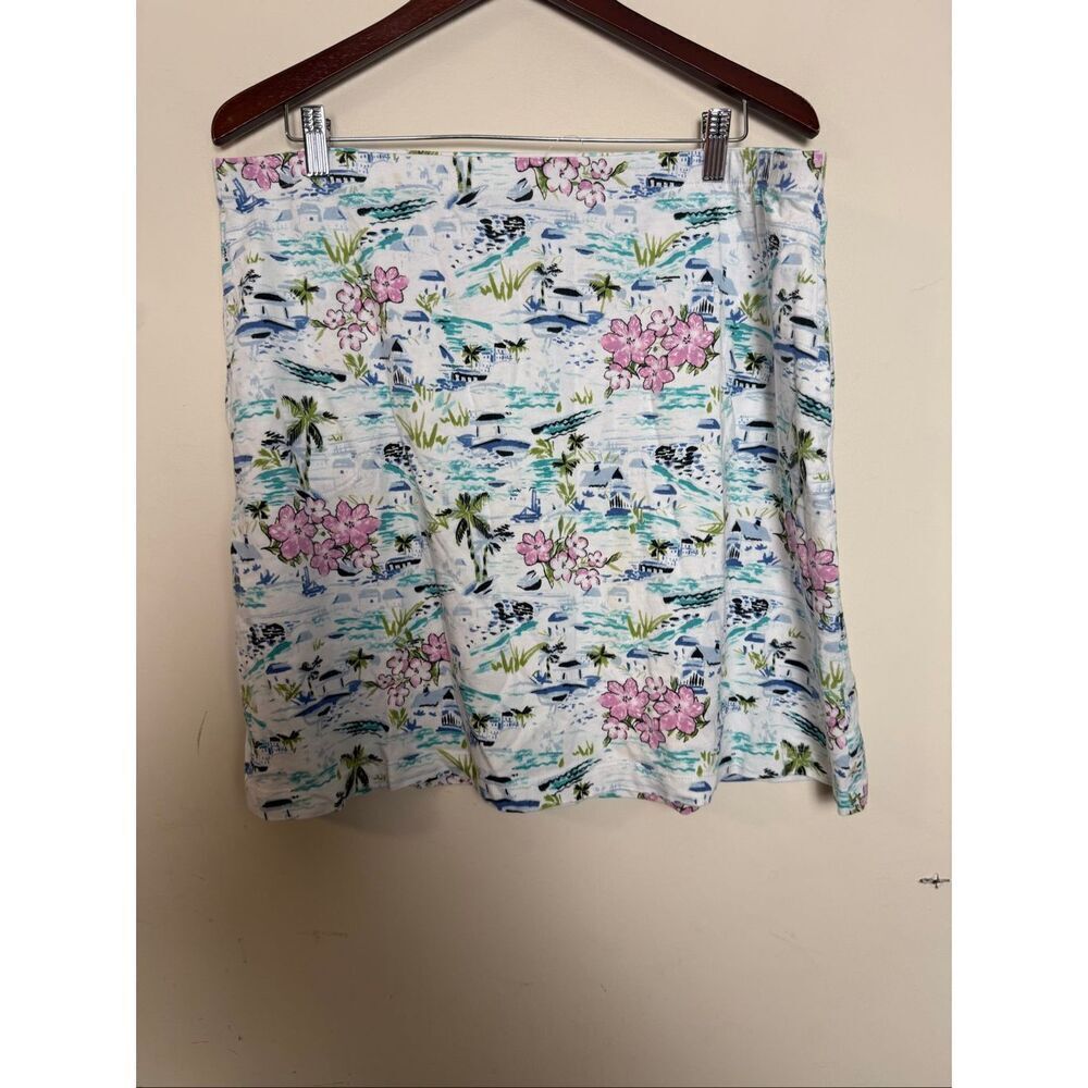 J Jill Coastal Floral Scenic Print Skirt XL Petite Resortcore Vacation Coastal G